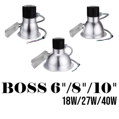 AL-CDS40/CCT | 6"/8"/10" | 30/35/4000K 18/27/40w CCT & Watt-Select | BOSS RANGE Commercial Downlights Engine & Trim