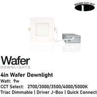 AL-DW4SQ-9-D/WH - 4" 9w Square Wafer Downlight - 5-CCT Select Flicker Free 120v AC Triac Dimmable White Finish