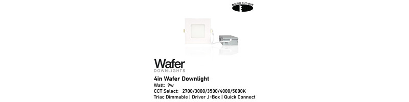 AL-DW4SQ-9-D/WH - 4" 9w Square Wafer Downlight - 5-CCT Select Flicker Free 120v AC Triac Dimmable White Finish AL-DW4SQ-9-D/WH - 4" 9w Square Wafer Downlight - 5-CCT Select Flicker Free 120v AC Triac Dimmable White Finish