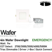 AL-DW4SQ-9-D/WH/EM - 4" 9w Emergency Square Wafer Downlight - 5-CCT Select Flicker Free 120v AC Triac Dimmable White Finish AL-DW4SQ-9-D/WH/EM - 4" 9w Emergency Square Wafer Downlight - 5-CCT Select Flicker Free 120v AC Triac Dimmable White Finish