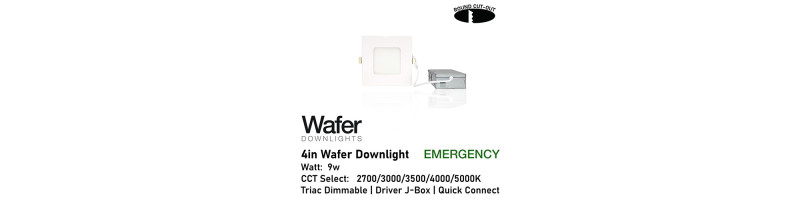AL-DW4SQ-9-D/WH/EM - 4" 9w Emergency Square Wafer Downlight - 5-CCT Select Flicker Free 120v AC Triac Dimmable White Finish