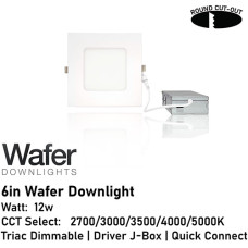 AL-DW6SQ-9-D/WH - 6" 12w Square Wafer Downlight - 5-CCT Select Flicker Free 120v AC Triac Dimmable White Finish AL-DW6SQ-9-D/WH - 6" 12w Square Wafer Downlight - 5-CCT Select Flicker Free 120v AC Triac Dimmable White Finish