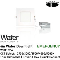 AL-DW6SQ-9-D/WH/EM - 6" 12w Emergency Square Wafer Downlight - 5-CCT Select Flicker Free 120v AC Triac Dimmable White Finish AL-DW6SQ-9-D/WH/EM - 6" 12w Emergency Square Wafer Downlight - 5-CCT Select Flicker Free 120v AC Triac Dimmable White Finish