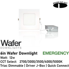 AL-DW6SQ-9-D/WH/EM - 6" 12w Emergency Square Wafer Downlight - 5-CCT Select Flicker Free 120v AC Triac Dimmable White Finish AL-DW6SQ-9-D/WH/EM - 6" 12w Emergency Square Wafer Downlight - 5-CCT Select Flicker Free 120v AC Triac Dimmable White Finish