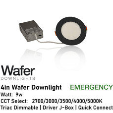 AL-WDL495CCT/BK/EM - Emergency Wafer Downlight - 5-CCT Select Flicker Free 120v AC Triac Dimmable White Finish AL-WDL495CCT/BK/EM - Emergency Wafer Downlight - 5-CCT Select Flicker Free 120v AC Triac Dimmable White Finish