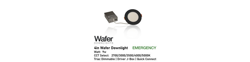 AL-WDL495CCT/BK/EM - Emergency Wafer Downlight - 5-CCT Select Flicker Free 120v AC Triac Dimmable White Finish AL-WDL495CCT/BK/EM - Emergency Wafer Downlight - 5-CCT Select Flicker Free 120v AC Triac Dimmable White Finish
