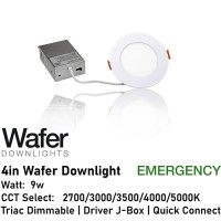 AL-WDL495CCT/WH/EM - Emergency Wafer Downlight - 5-CCT Select Flicker Free 120v AC Triac Dimmable White Finish AL-WDL495CCT/WH/EM - Emergency Wafer Downlight - 5-CCT Select Flicker Free 120v AC Triac Dimmable White Finish