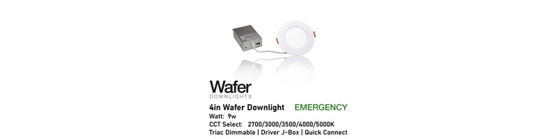 AL-WDL495CCT/WH/EM - Emergency Wafer Downlight - 5-CCT Select Flicker Free 120v AC Triac Dimmable White Finish AL-WDL495CCT/WH/EM - Emergency Wafer Downlight - 5-CCT Select Flicker Free 120v AC Triac Dimmable White Finish