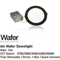 AL-WDL6125CCT/BK - 6" Wafer Downlight - 5-CCT Select Flicker Free 120v AC Triac Dimmable Black Finish