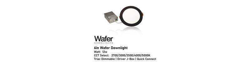 AL-WDL6125CCT/BK - 6" Wafer Downlight - 5-CCT Select Flicker Free 120v AC Triac Dimmable Black Finish AL-WDL6125CCT/BK - 6" Wafer Downlight - 5-CCT Select Flicker Free 120v AC Triac Dimmable Black Finish