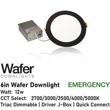 AL-WDL6125CCT/BK/EM - 6" 12w Emergency Wafer Downlight - 5-CCT Select Flicker Free 120v AC Triac Dimmable Black Finish AL-WDL6125CCT/BK/EM - 6" 12w Emergency Wafer Downlight - 5-CCT Select Flicker Free 120v AC Triac Dimmable Black Finish
