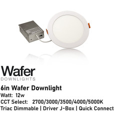 AL-WDL6125CCT/WH - 6" Wafer Downlight - 5-CCT Select Flicker Free 120v AC Triac Dimmable White Finish AL-WDL6125CCT/WH - 6" Wafer Downlight - 5-CCT Select Flicker Free 120v AC Triac Dimmable White Finish