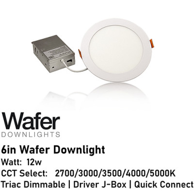 AL-WDL6125CCT/WH - 6" Wafer Downlight - 5-CCT Select Flicker Free 120v AC Triac Dimmable White Finish